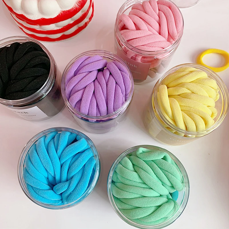 

50Pcs/Box Hair Rubber Bands Girls Seamless Hair Tape Color Thick Hair Tape High Elastic Head Tape High Elastic Ponytail Holder