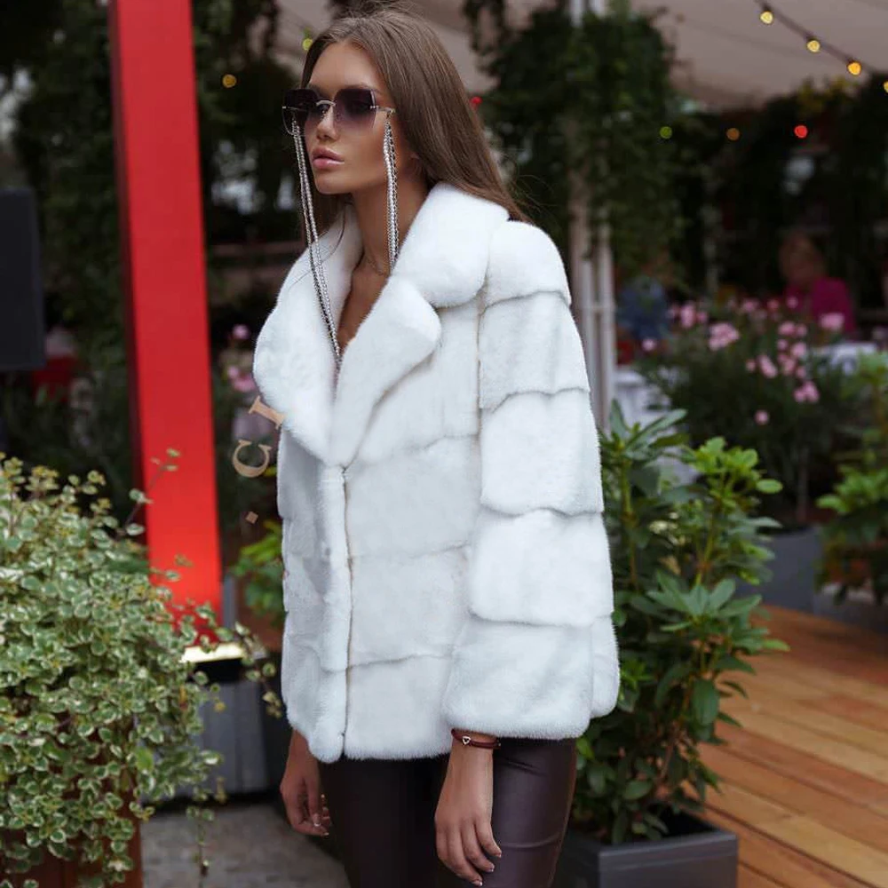 Women Genuine Mink Fur Jacket with Lapel Collar 2022 New Winter Fashion Women Real Mink Fur Coat Natural Fur Overcoat Luxury