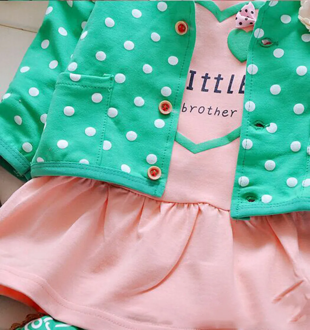 3Pcs Infant Baby Girl winter clothes Polka Dot Shirt+Kids Pants+Outer Princess girl clothes cotton Outfits Set roupa infantil