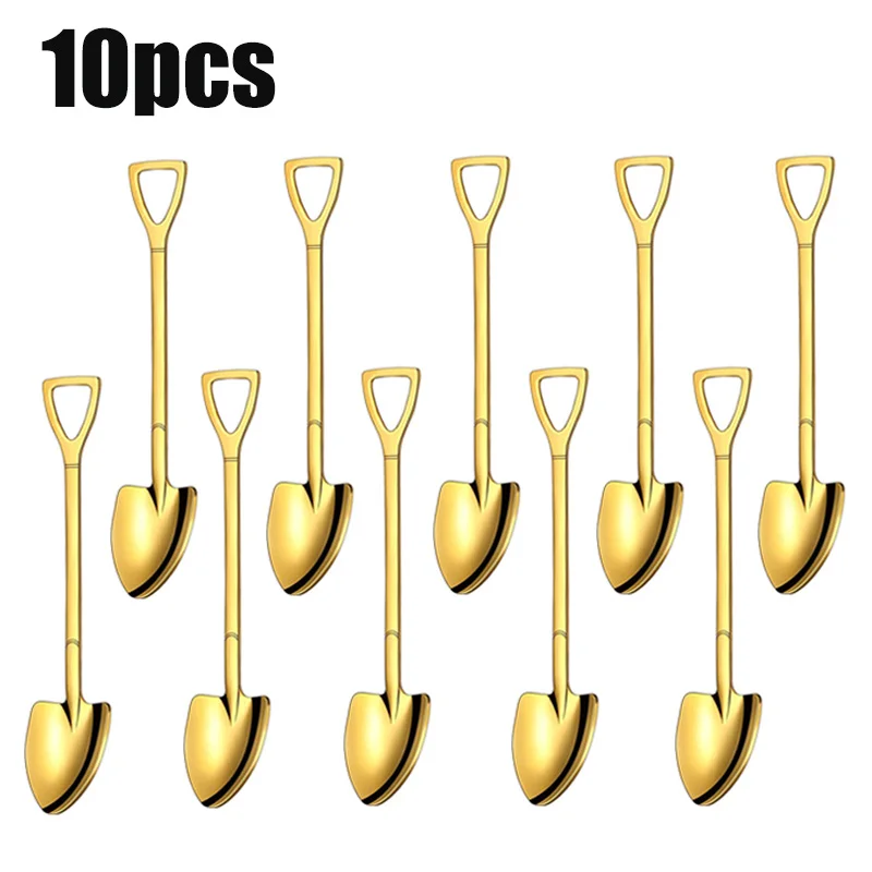 

10PCS Coffee Spoon Cutlery Set Stainless Steel Retro Iron Shovel Ice Cream Spoon Scoop Creative Spoon Tea-spoon Tableware