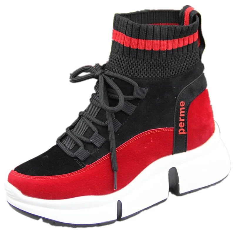 Новинка весна осень модная женская обувь flyknit высокие кроссовки на платформе