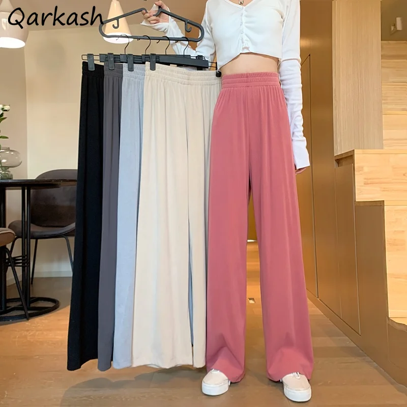 

Causal Pants Women Winter Thicken Coral Fleece Warm Floor Length Elastic Waist Drop Feeling Wide Leg Trousers Female Simple Chic