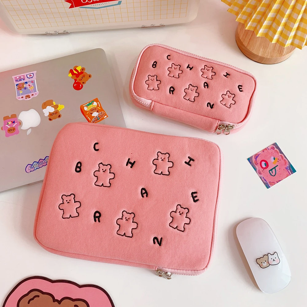 

Tablet Case Laptop Storage Bag 11 Inch Embroidery Ins Bear Ipad Liner Bag for Mac Ipad Pro 9.7 10.5 Sleeve Case Pouch