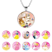 disney princess theme picture 25mm glass dome pendant necklace lovely girls animation cabochon jewelry birthday present dsy477
