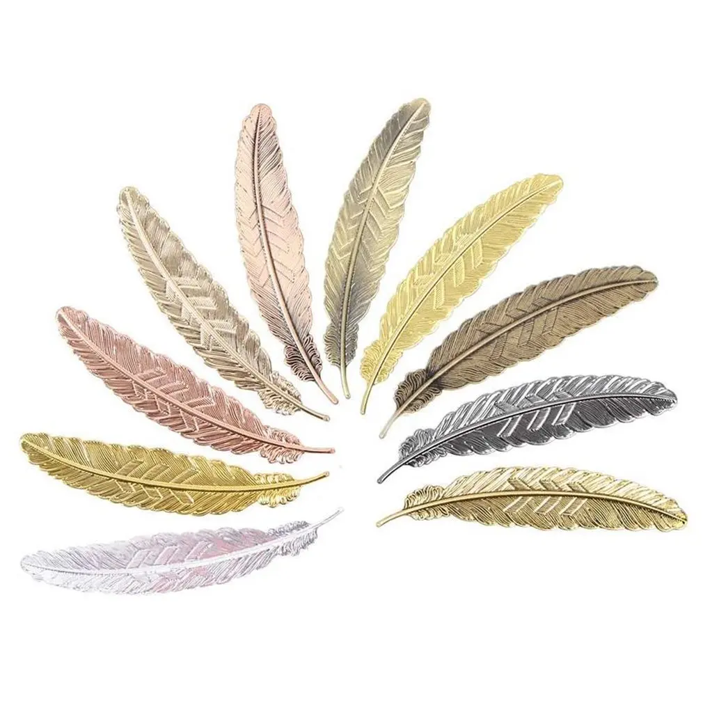 

10 Pcs Retro Metal Feather Bookmark Chinese Style Book Page of Mark Children Student Gift School Stationery Office Accessories
