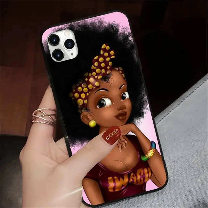 

African Afro Melanin Poppin Black Girl Custom Phone Case for iPhone 11 12 pro XS MAX 8 7 6 6S Plus X 5S SE 2020 XR