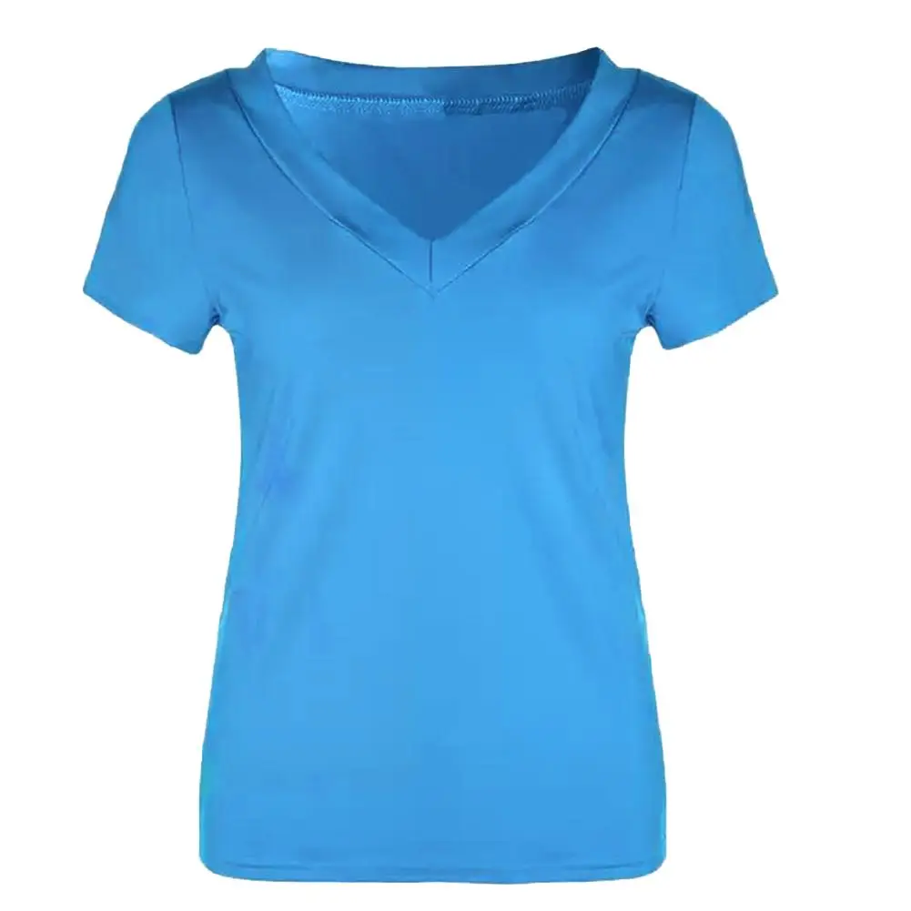 

Plus Size Women T shirts Solid Color Slim Deep V Short Sleeve T-Shirt Summer Top Female Lady Soft Casual Tees 7 Colors