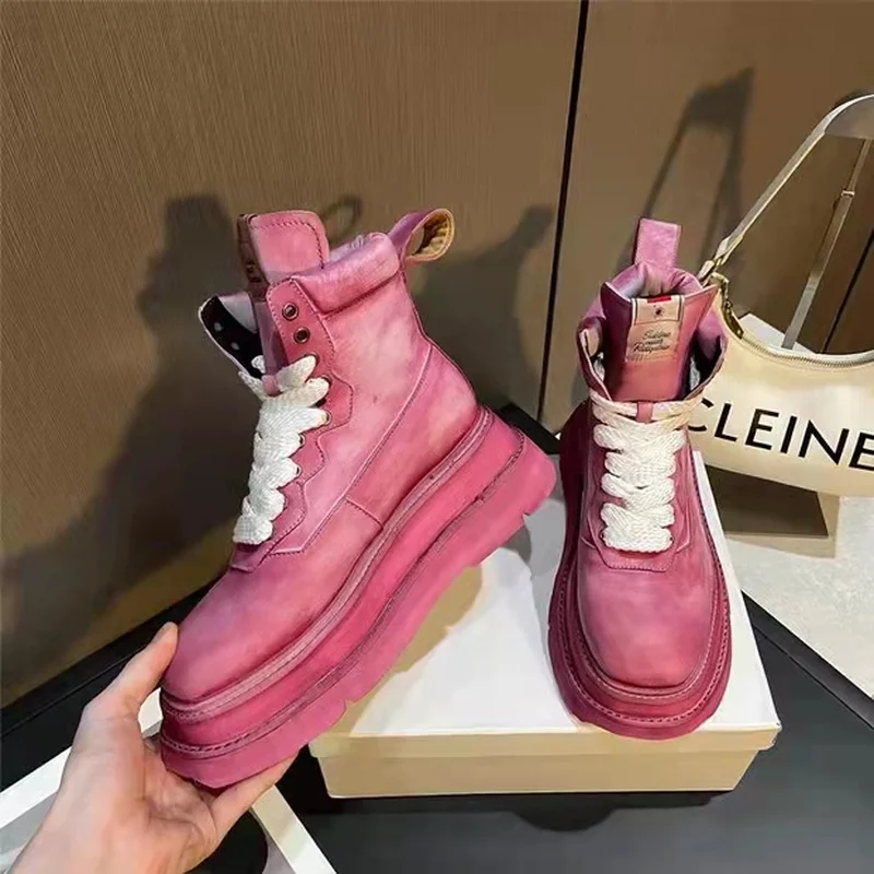 

Женские повседневные ботинки на платформе 2021, ботинки на шнуровке, модные женские ботинки на толстой подошве, ботинки мартинсы в стиле ретр...