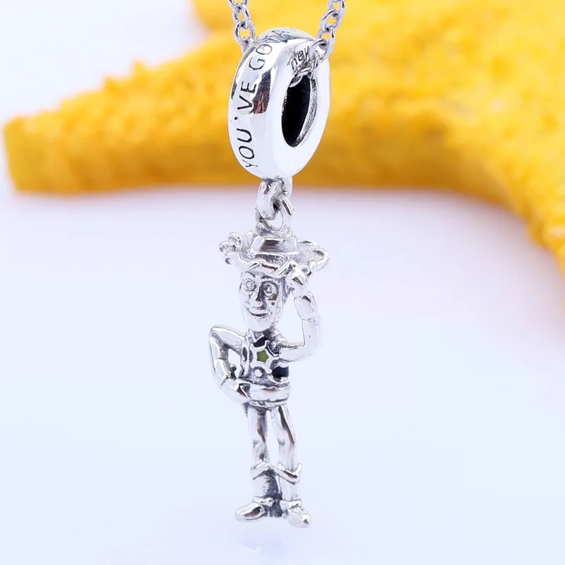 

Bewill S925 Sterling Silver Pixar Studio Toy Story Hudi String Adorns Sheriff Woody Pendant Fit Original Charms Necklace