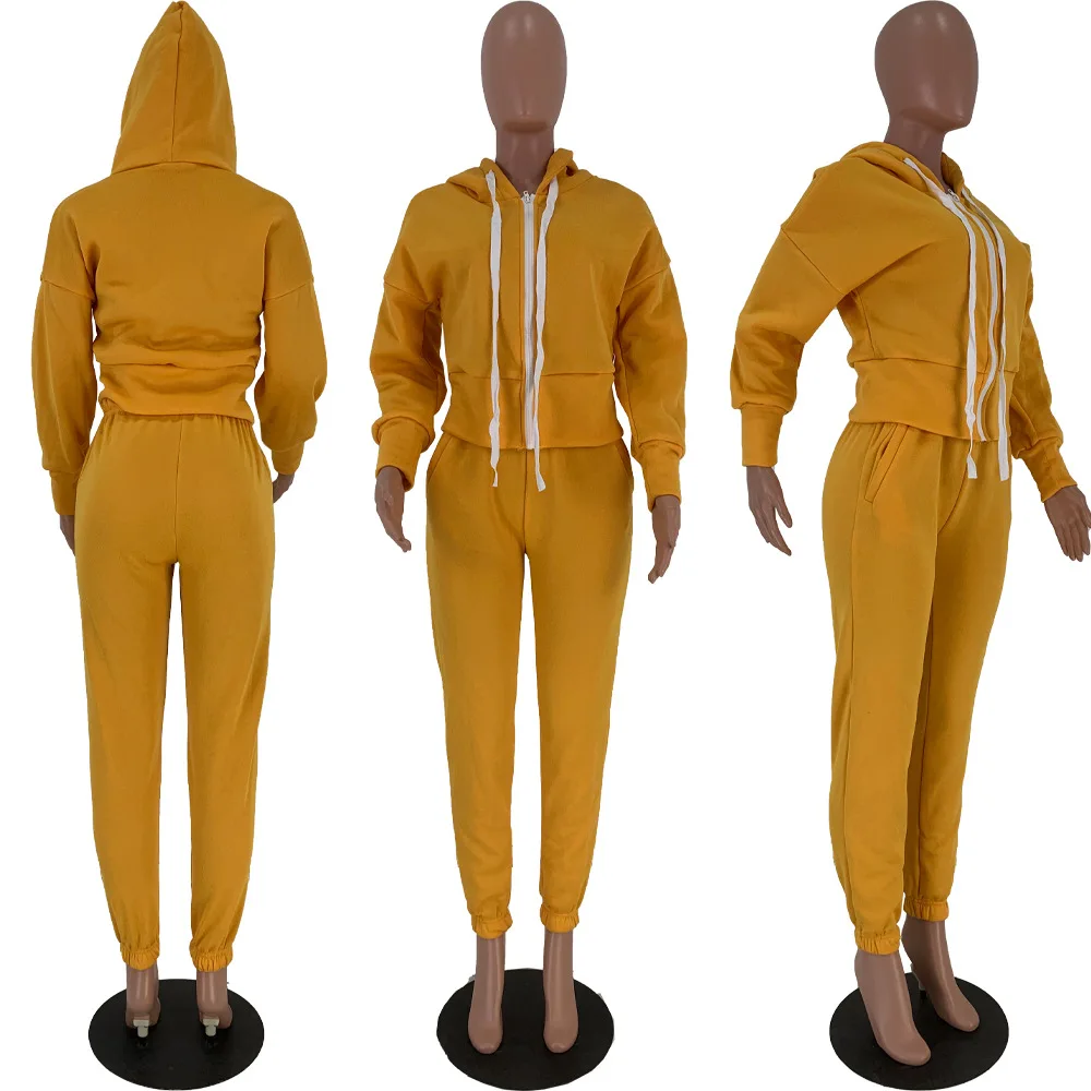 

Casual Solid Sport Two Piece Sets Zipper Hoodies Long Sleeve Autumn Coat Top+Pants Outfits Women Matching Sets Fashion Tracksuit