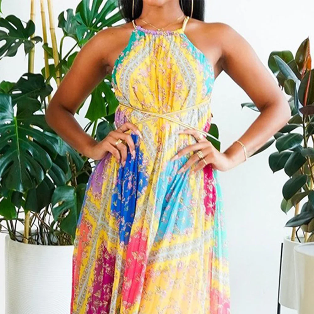 

Western Style Trend Printing Back Tie Women's Dress 2021 Summer New Loose Casual Oversize African Sexy Sleeveless