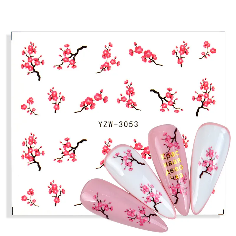 Spring Sakura Nail Water Transfer Stickers Pink Cherry Blossoms Decals Flowers Leaf Branches Summer Nails Art Decoration Sliders