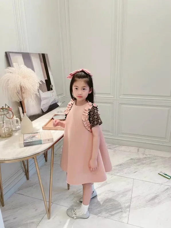 

2021 spring and summer new children's dress FF splicing sleeve pompous skirt girl's Birthday Dress Dance show party dress