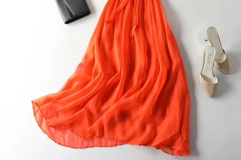 

High Quality Midi Dress 2021 Newest Summer Orange Sleeveless Elegant Silk Dress Women Casual Style Holiday Beach Dress Vestidos