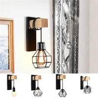 modern wood arm wall lamp sconce iron cage retro wall light indoor lighting fixture for bedroom kitchen bar cafe shop home decor