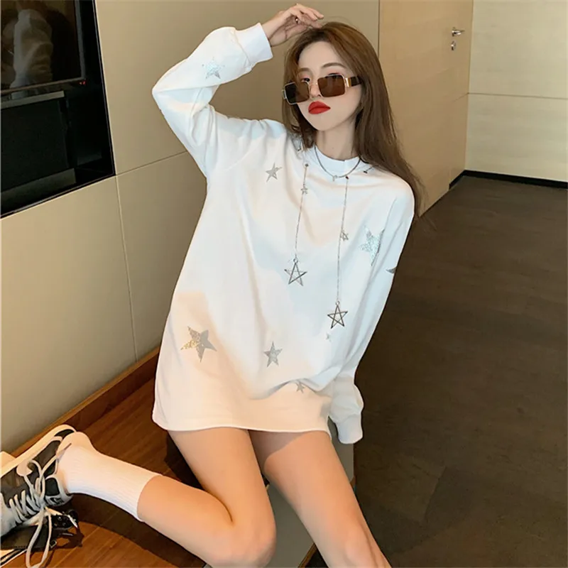 

Autumn Sweatshirt Women Fashion Sequins Hoodies Warm O-Neck Long Sleeve Pullovers Female Loose Tops Korean Casual Sweatshirts