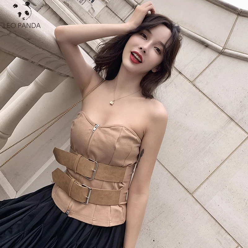 Женский укороченный топ цвета хаки без рукавов с повязкой короткий жилет на