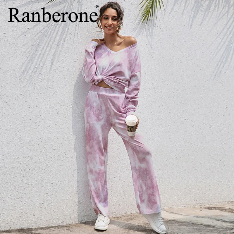 

Ranberone Tie Dye Sport Suits Sets Women 2 Pieces Plus Size Tracksuit Long Sleeve Top and Pants Lounge Wear Sets Casual Outfits