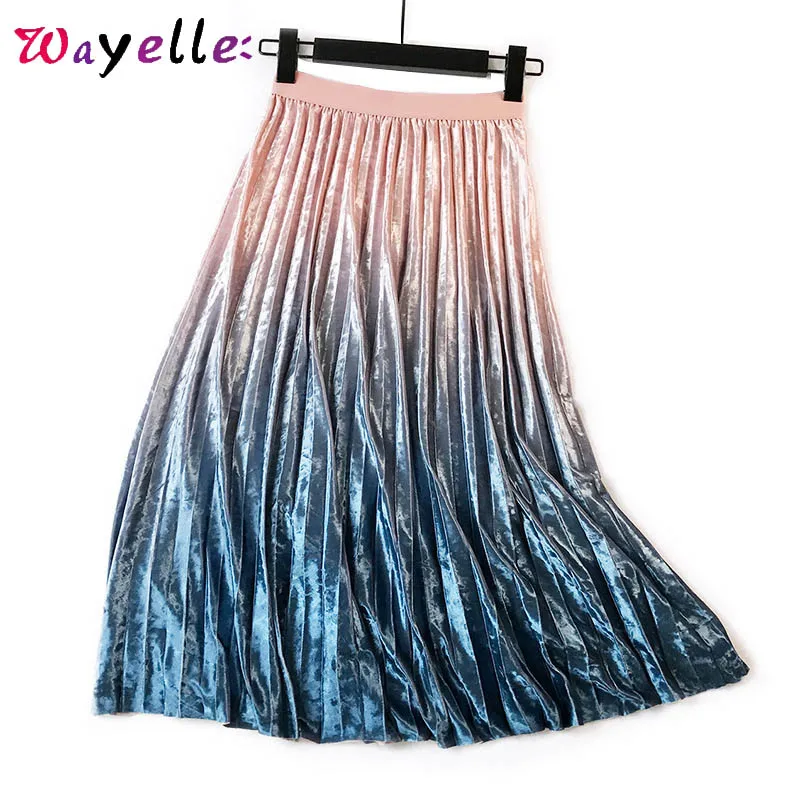 Юбка с эластичной резинкой на талии блестящая плиссированная юбка осенняя