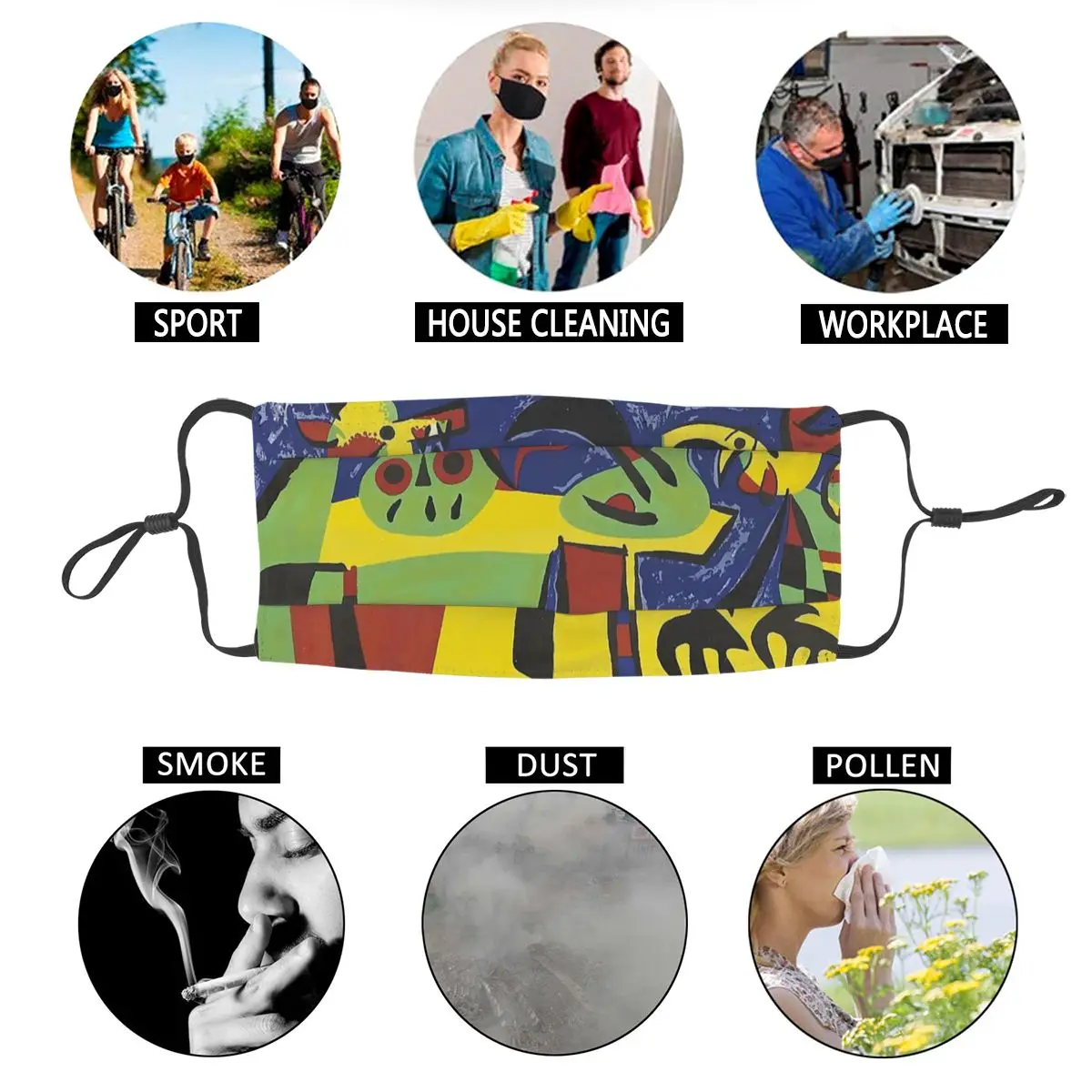 

Joan Miro Dog Non-Disposable Mouth Face Mask Art Painting Artist Anti Haze Dustproof Protection Cover Respirator Mouth Muffle