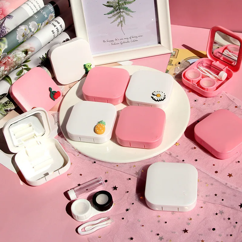 1 шт мини площади контактные линзы чехол с зеркалом для женщин коробка стильная