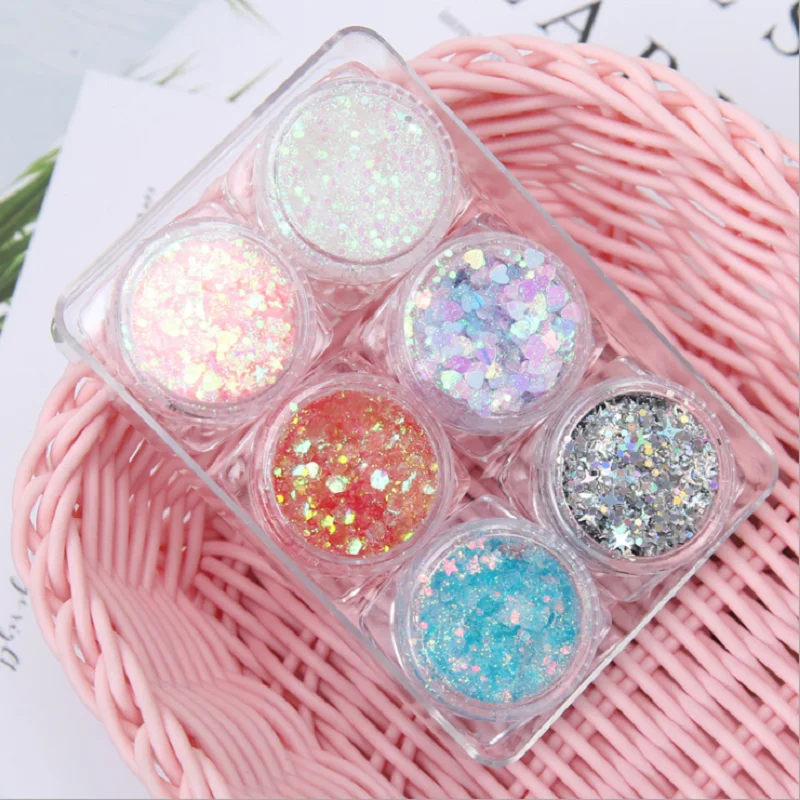 

6 коробок для макияжа глаз, блестки, блестки, гель, тени для век, слезы, наклейки с кротами, бриллианты, блестки, глаза, звезды, наклейки