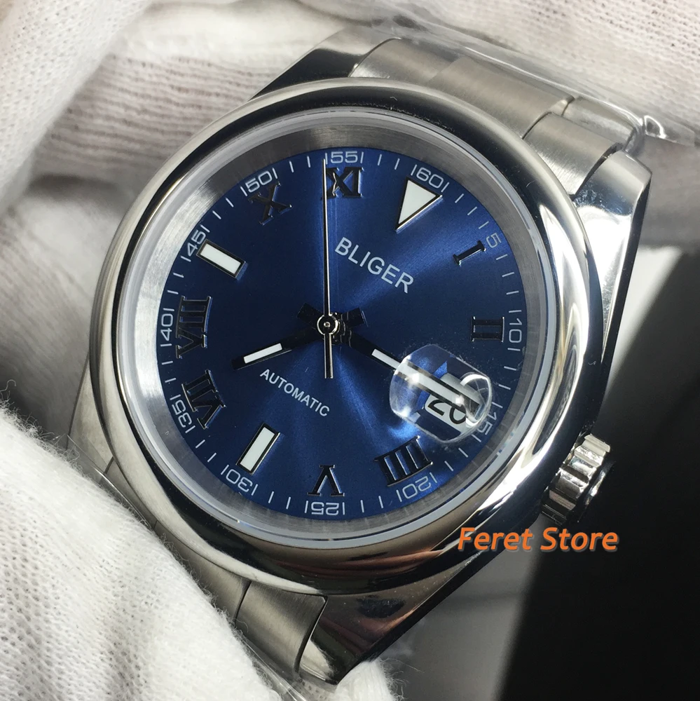 BLIGER 39mm top luxury Sterile Men s Watches Luminous Dial Hand Sapphire Glass Luminous blue Dial Mechanical Automatic Movement