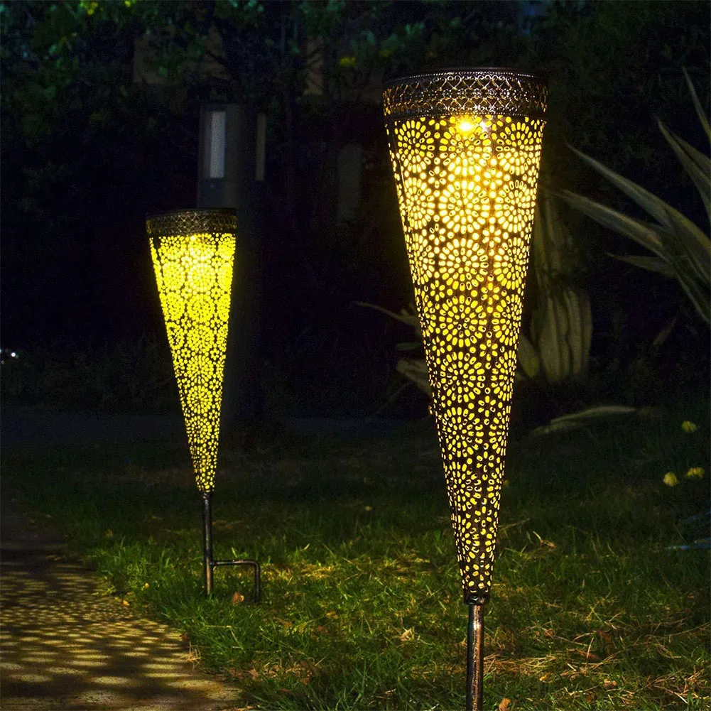 

2pcs Outdoor Garden Ground Solar Pathway Light Easy Use Iron Driveway Lawn Patio Home Decor Rustproof Stakes Waterproof LED