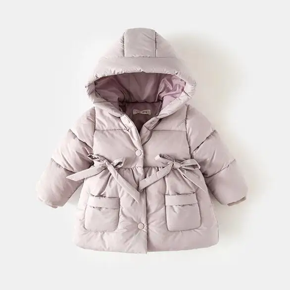 Light Pink Зимнее Детское пальто; Длинная Куртка для девочек; Верхняя одежда с капюшоном; теплое хлопковое пальто; утепленная куртка для маленьких девочек - Color: Light Pink