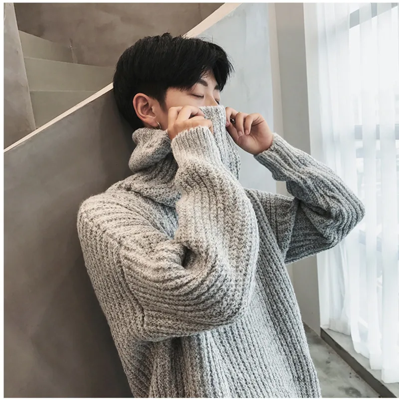 

3XL Men Turtleneck Sweater Thick Knitted Pullover Autumn Winter Male High Turtle Neck Plus Over Size Mens Coats Korea fashion