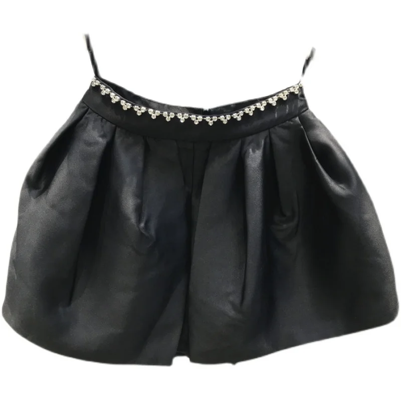 

Exquisite Rhinestone High Waist Shorts Women 2021 Summer New Korean Style Fashion Wide-Leg Puffy Casual Short Femme Nancylim