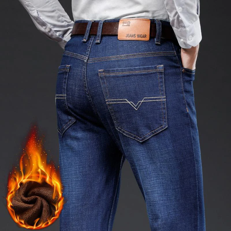 Джинсы мужские стрейчевые классический стиль теплые модные повседневные брюки
