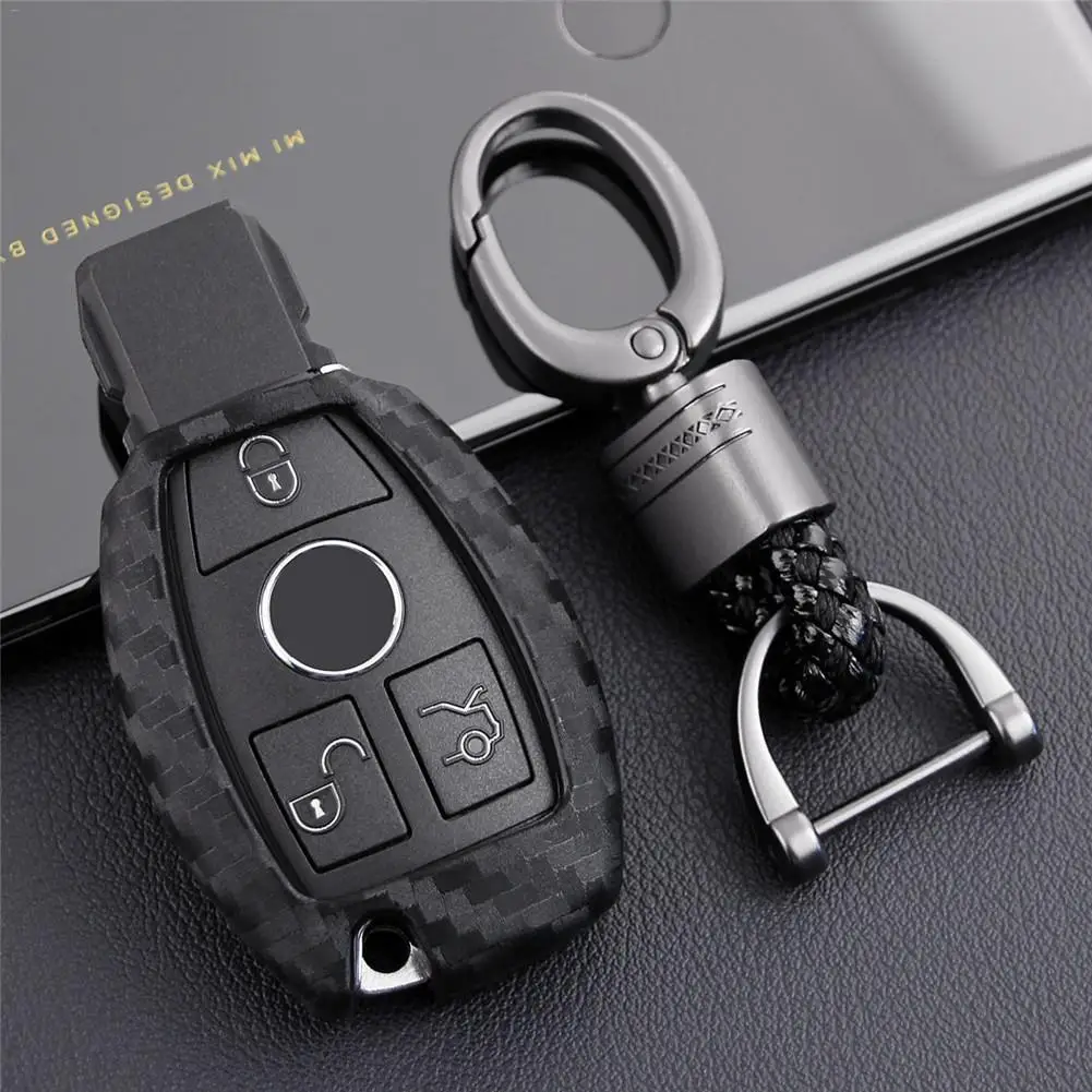 

Carbon Fiber Silicone Remote Car Key Case Anti-Scratch For Benz BGA AMG W203 W210 W211 W124 W202 W204 W205 W212 W176 Chrome Key