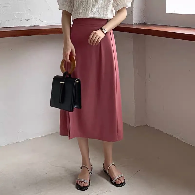 Популярная Корейская элегантная юбка с тонкой талией женская летняя длинная
