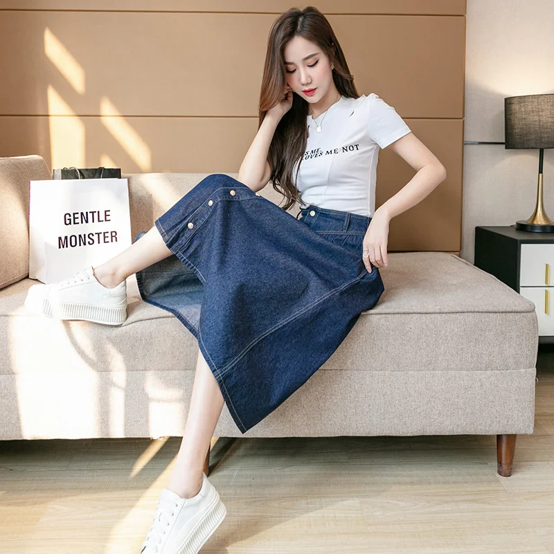 

Denim Skirt Single-Breasted A- Skirt Women'sNuyoah