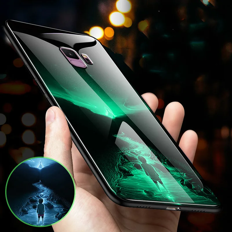 

Luxury Tempered Glass Case For Samsung S9 Case Luminous Back Cover For Samsung Galaxy S9 S8 S10 S10e Note 10 Plus Phone Cases S9