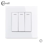 Панель из хрустального стекла Coswall, 3 банды, 1-полосный сброс, импульсный переключатель, мгновенный контактный выключатель, кнопочный переключатель, настенный выключатель освещения 16А