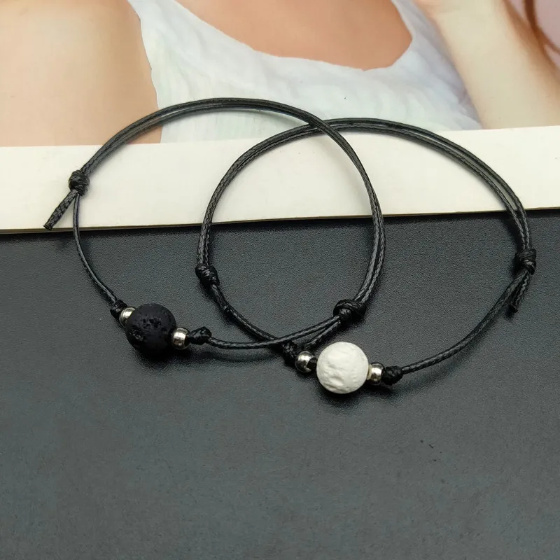 2 шт./компл. цветной лавовый камень натуральный браслет из бусин черная нить