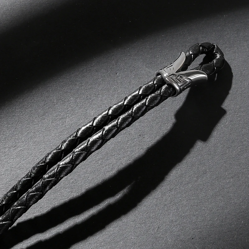 Мужские браслеты ювелирные изделия черный двойной слой кожа Нержавеющая сталь