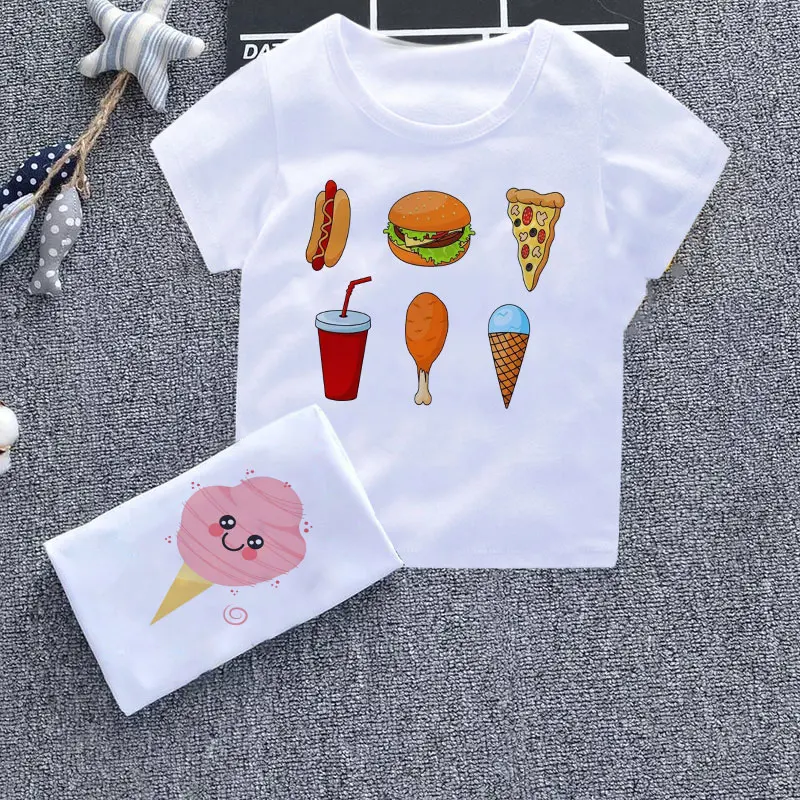 

Baby Girl Clothes Summer Fashion New T-shirt Enfant Cute Ice Cream Kids Clothes Design White Top Crew Neck Harajuku Boy T-shirt