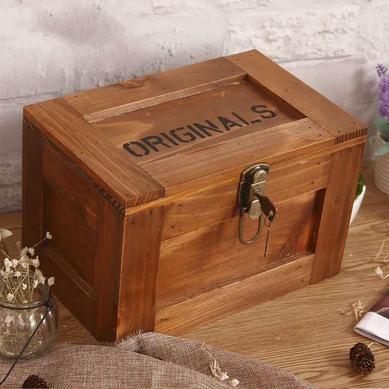 Большая деревянная коробка для хранения с замком дневника и блокнота в стиле