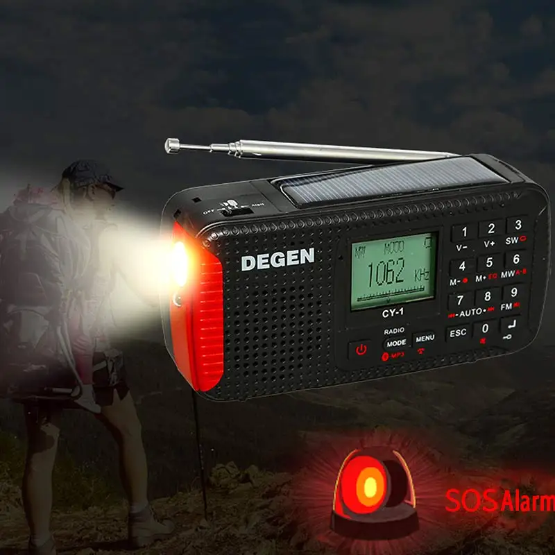 DEGEN CY-1 аварийное радио FM/MW/SW Динамо Солнечный будильник коротковолновое радио lcd/SOS/Bluetooth/MP3/рекордер портативное радио