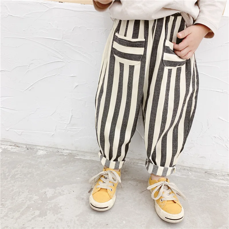 

HAYANA 2021 Autumn New Kids Pants Korean Harlan Striped Casual Trousers