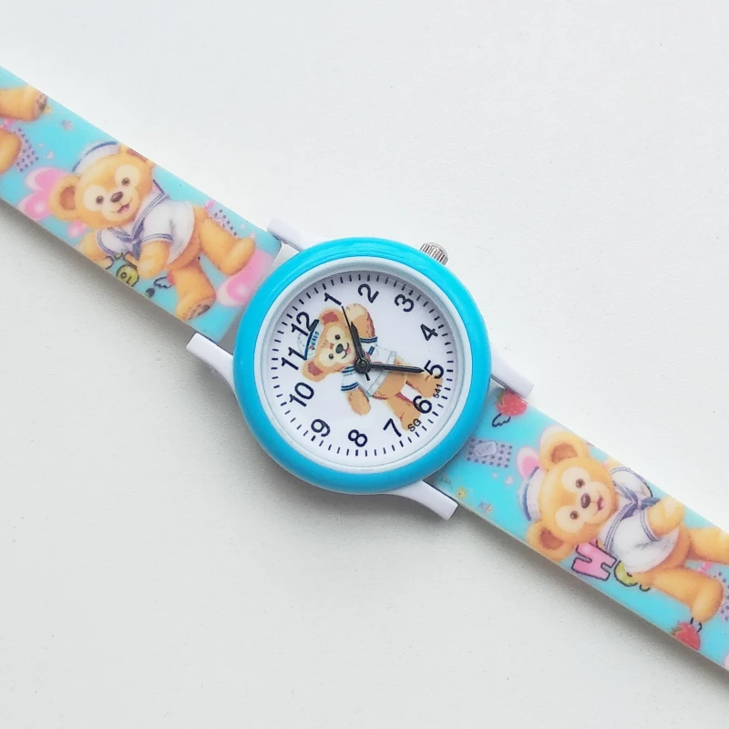 New Design Kid Baby Watches Children Cartoon Bear Watch Kids Cool 3D Rubber Strap Quartz Clock girls boys Present Gift - Цвет: Небесно-голубой