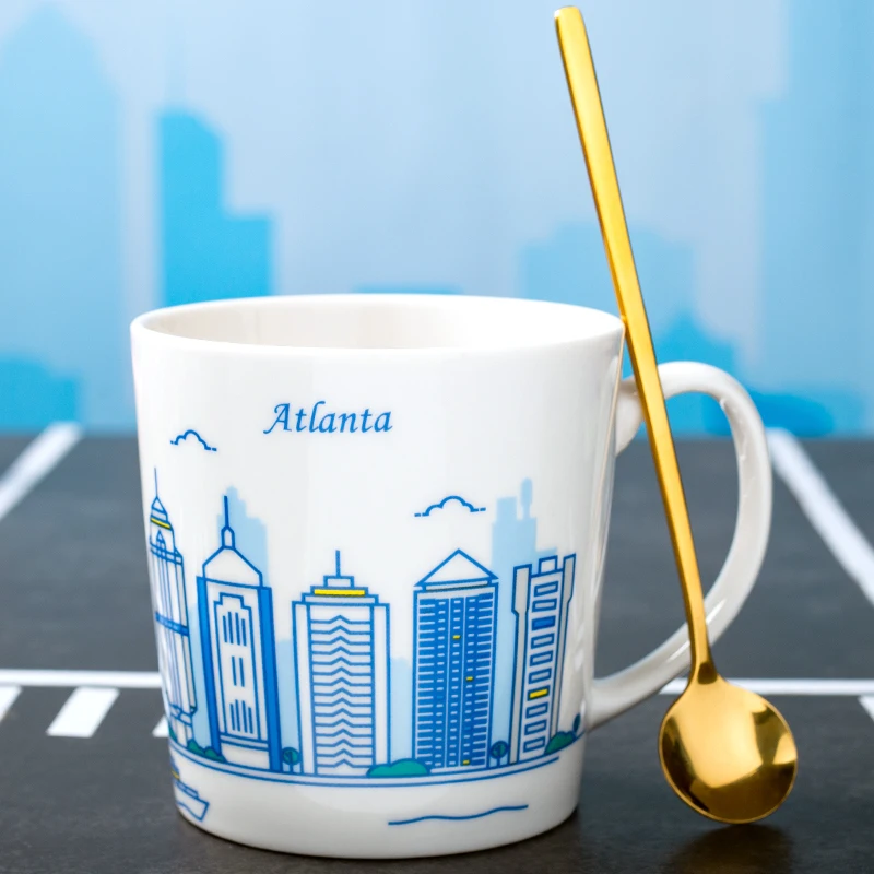 Современная керамическая кофейная кружка с ложкой белые большие расстояния