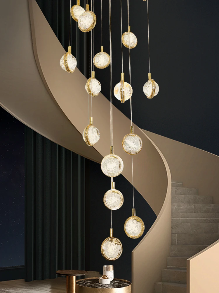 

New Product LED Staircase Chandelier Nordic Living Room Interior Lighting Crystal Ball Creative Personality Globe Light Luster