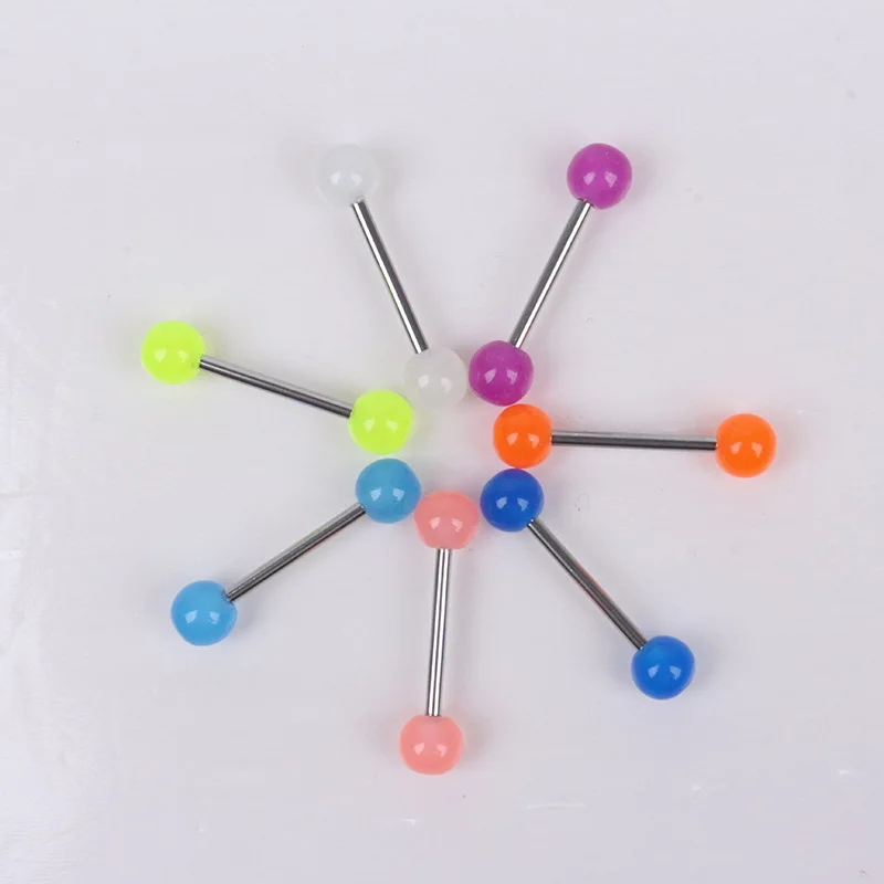 Кольца для пирсинга в язык акриловые хирургический стальной стержень светится