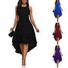 Женское деловое платье, кружевное платье с цветочным принтом, с асимметричным подолом, с круглым вырезом, без рукавов, 2021