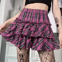 female high waist slim lolita cosplay japanese college style youth girl plaid skirt y2k skirt goth skirt pink skirt