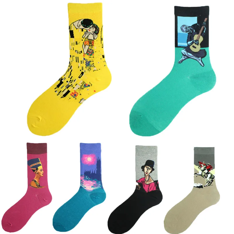 

Winter Warm Funny Colorful Mens Socks Oil Painting Style Personality Happy Socks Comfortale Art Abstract Socks Male Socken